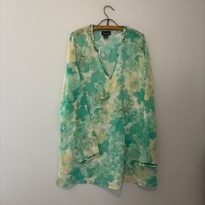 Woman’s XL Floral Sheer Tunic Top with Sequins Boho Festival Coastal Resort